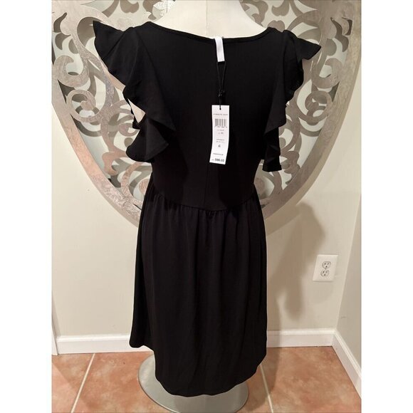 BCBGeneration Party Dress XS Black V-Neck Flutter Sleeve Mini Cocktail NEW NWT - Picture 5 of 9